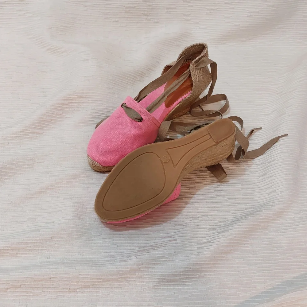 Penelope Chilvers Pink Espadrille Wedge Ankle Tie Sandals Size 40